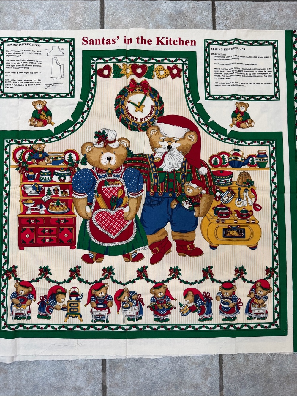 Santas' in the Kitchen Holiday Cotton Panel - Red & Green Bears